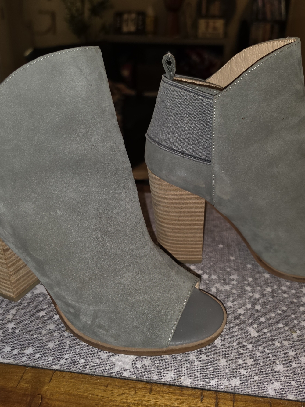 Kelsi Dagger Peep-Toe Suede Ankle Booties Fog Grey (often styled grey or olive)
